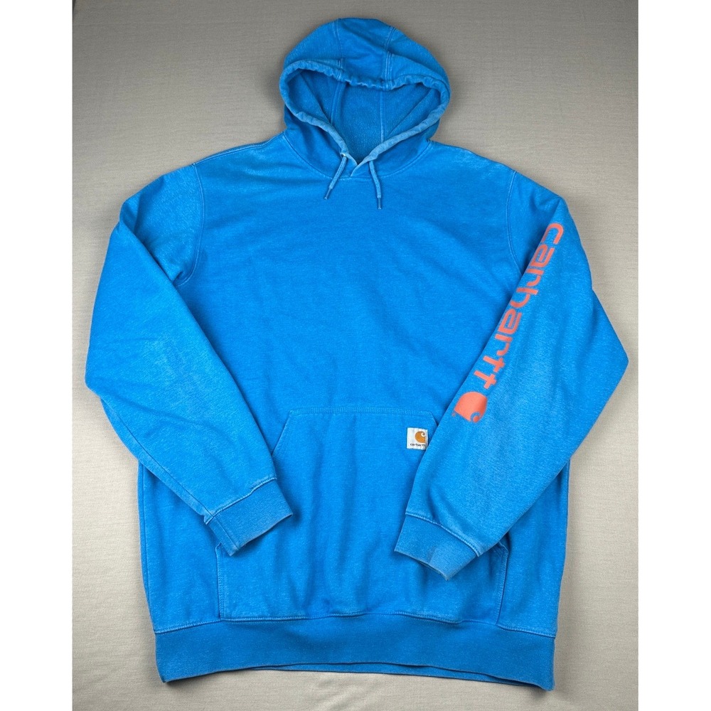 Carhartt Mens XL Tall Blue Loose Fit Sleeve Logo Hoodie Sweatshirt TS0288-M